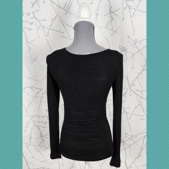 Elie Tahari Black Stretch Babydoll Ruched Long Sleeve Top - Picture 4 of 5